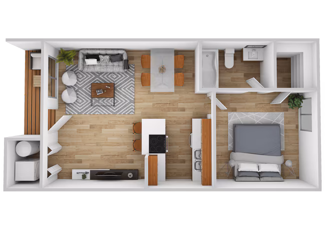 One Bedroom One Bathroom 35-102 floor plan